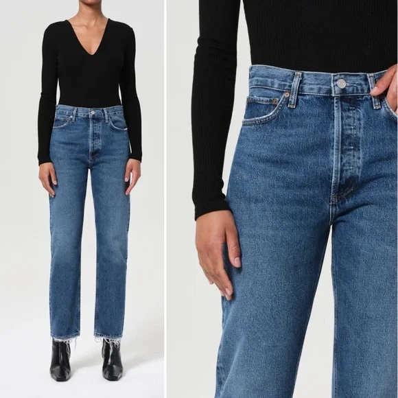 Agolde 90s Pinch Waist Straight Jeans High Rise Med Indigo Blue Button Fly 28 - Picture 16 of 16